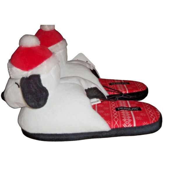 Peanuts Snoopy 3D Christmas Scuff Slippers Kids 2/3 Plush Santa Slip-Ons New - Picture 15 of 16